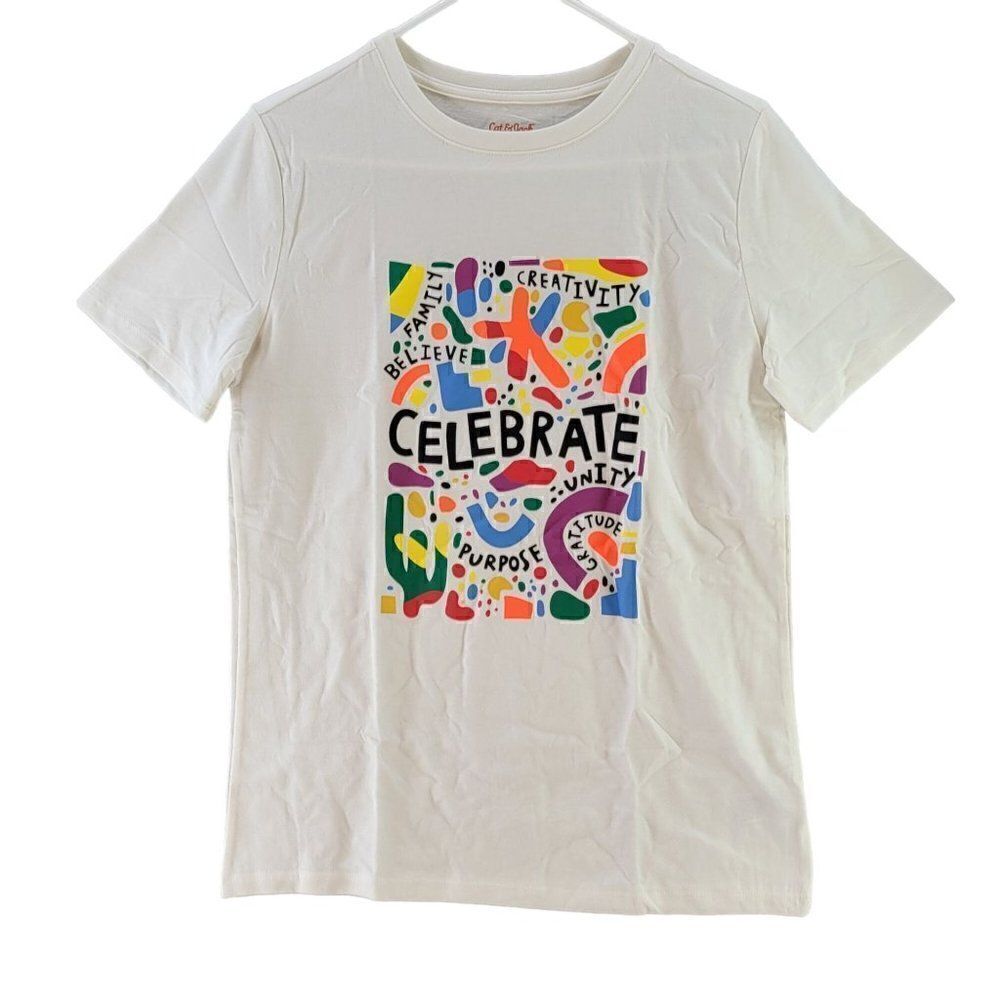 Cat & Jack White "Celebrate" Short Sleeve Graphic T-Shirt Sz XXL